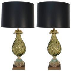 Pair of Stunning Gold Murano Glass Lamps