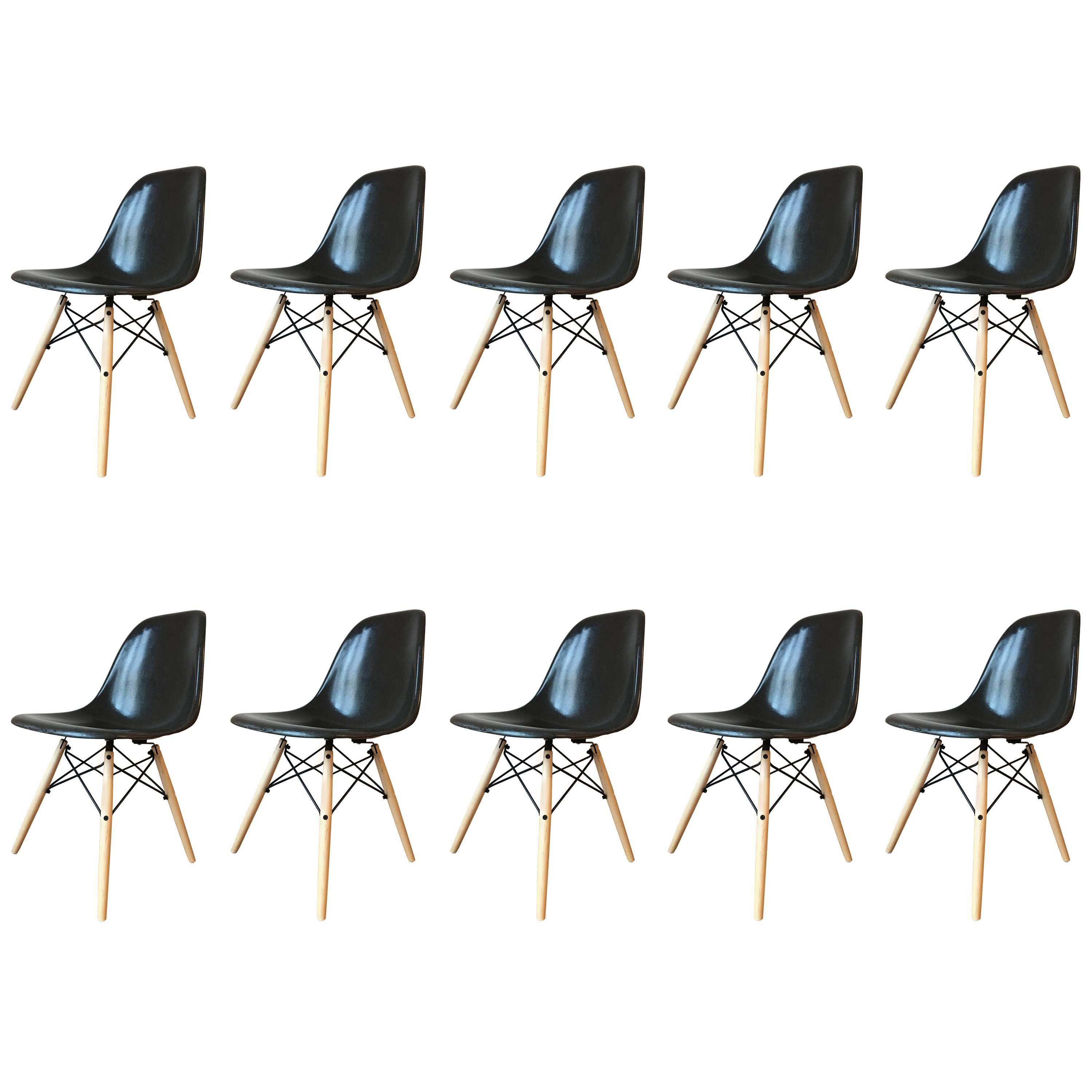 Ten Black Herman Miller Eames DSW Dining Chairs