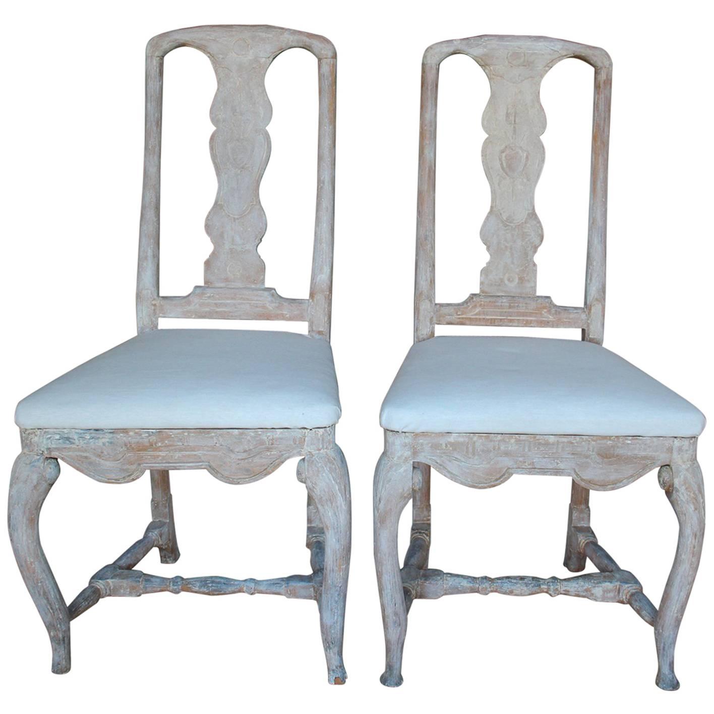 18th Century Pair of Swedish Rococo Period Side Chairs