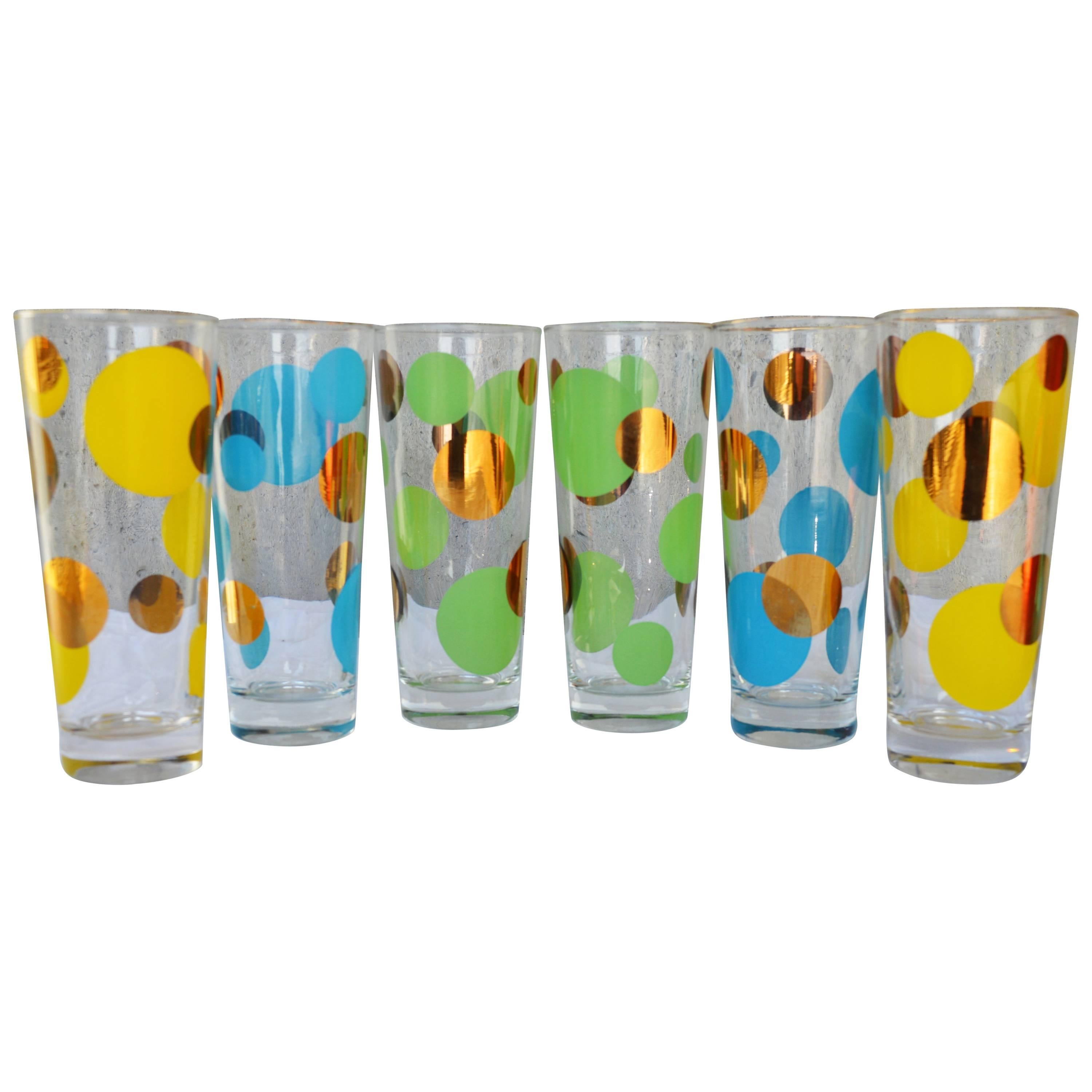 Set of Six Russel Wright Eclipse Polka-Dot Glasses