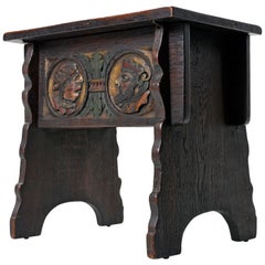 1800s Joint-Stool Carved with Portrait Medallions