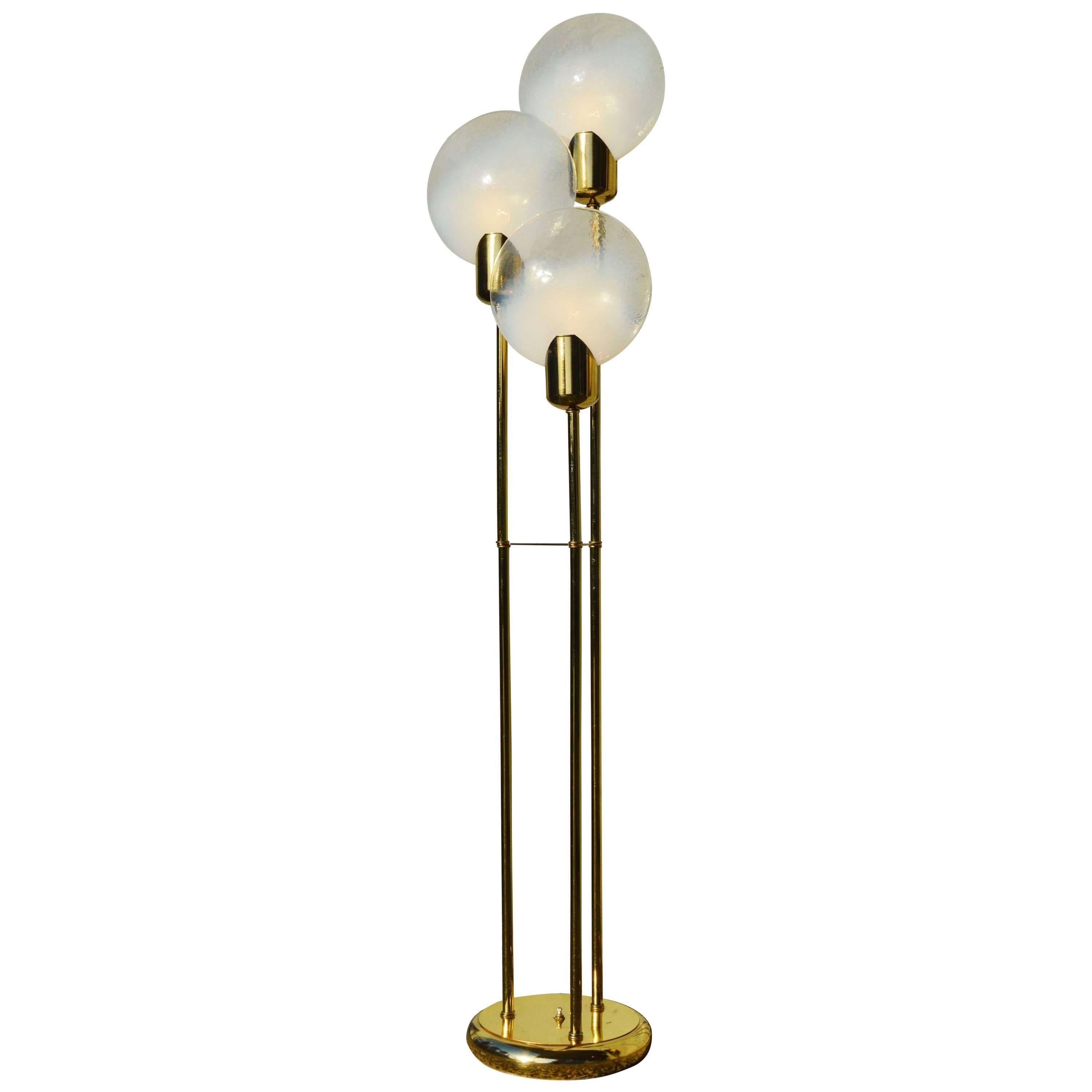 Italian Three Light Brass Floor Lamp in the Style of Mazzega