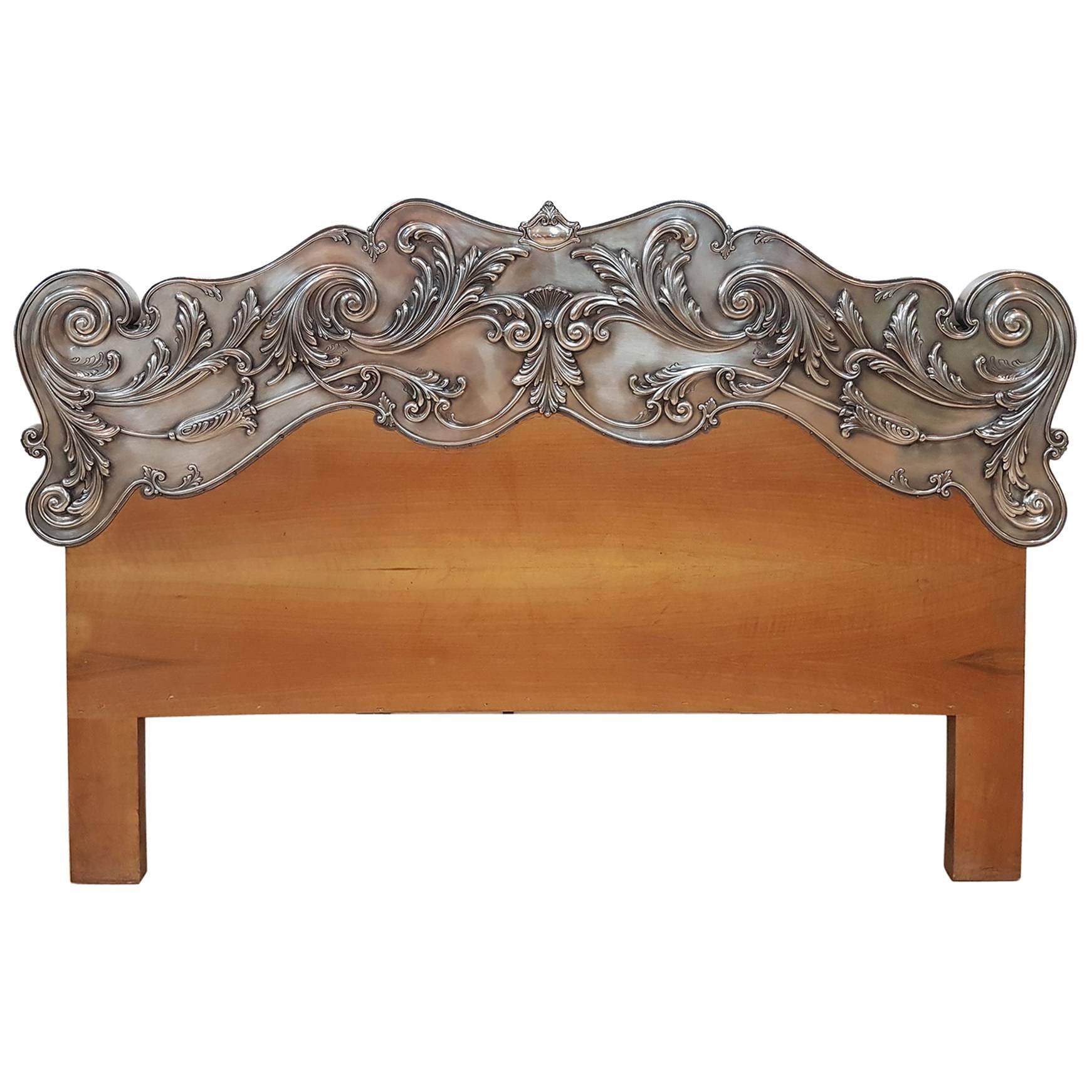 20th Century Italian Sterling Silver Head Bed, baroque barocco revival For Sale