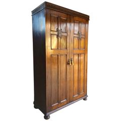 Vintage Wardrobe Compactum Armoire Solid Oak Gothic Carved Edwardian