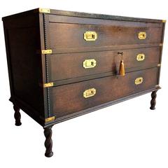 Antique Campaign Chest of Drawers Dresser Oak Victorian, 19th Century