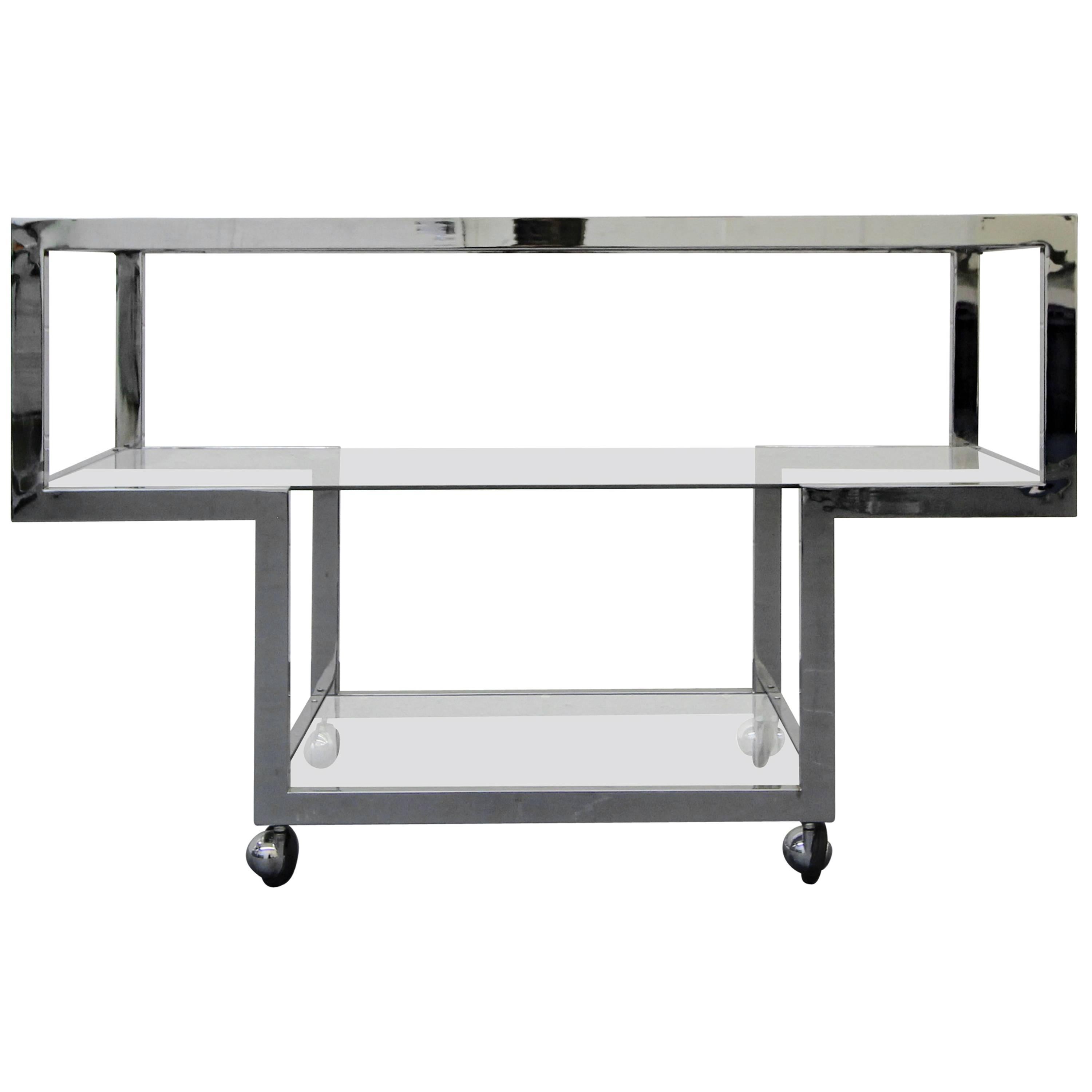 Chrome and Glass Mid Century Bar Cart by Milo Baughman