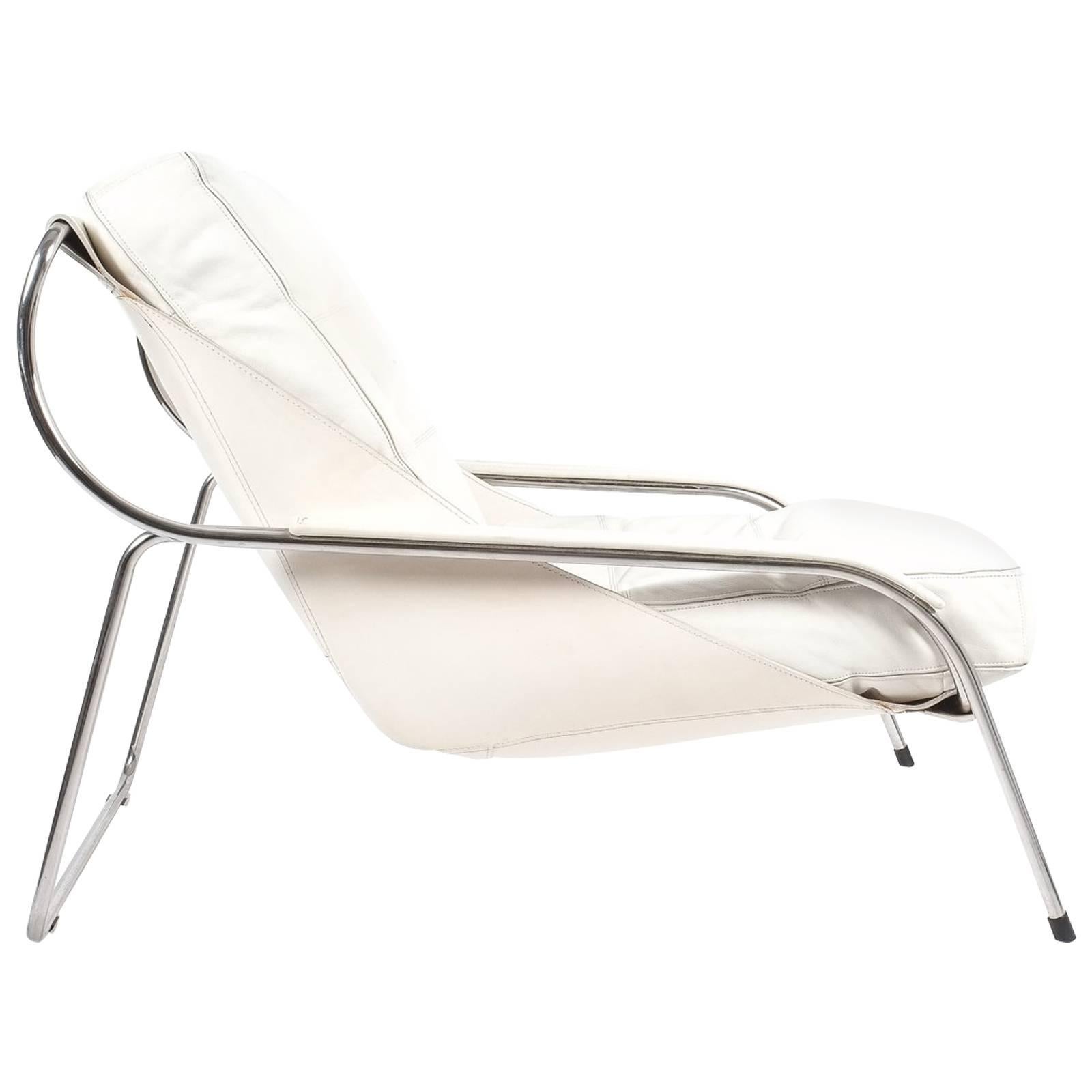 Marco Zanuso Maggiolina White Leather Chair by Zanotta, 1947 For Sale