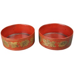 Pair of Red Lacquer Papier Mâché Coasters