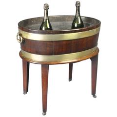 Antique George III Period Oval Brass Bound Open Wine Cooler or Jardinière