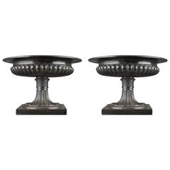 Pair of Bronze Tazza on Marble and Ormolu Bases