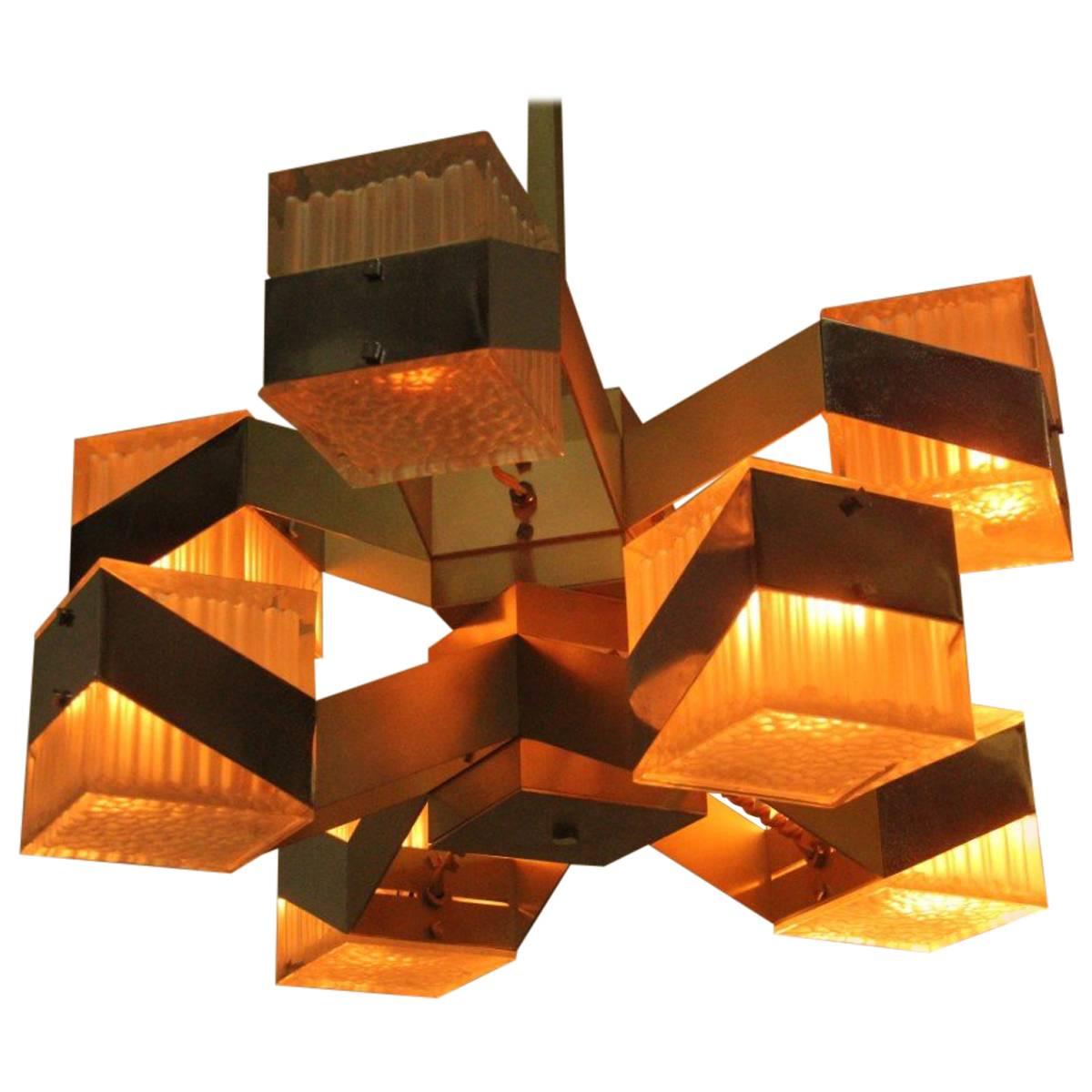 Cubic Modernist Minimal Chandelier 1970s Design For Sale