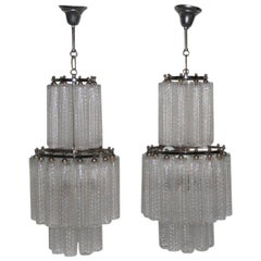 Coppia di tubi per lampadario Venini in vetro artistico di Murano, 1960, design italiano