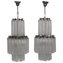 Retro Pair of Venini Chandelier Tubes Murano Art Glass, 1960s Italian Design 