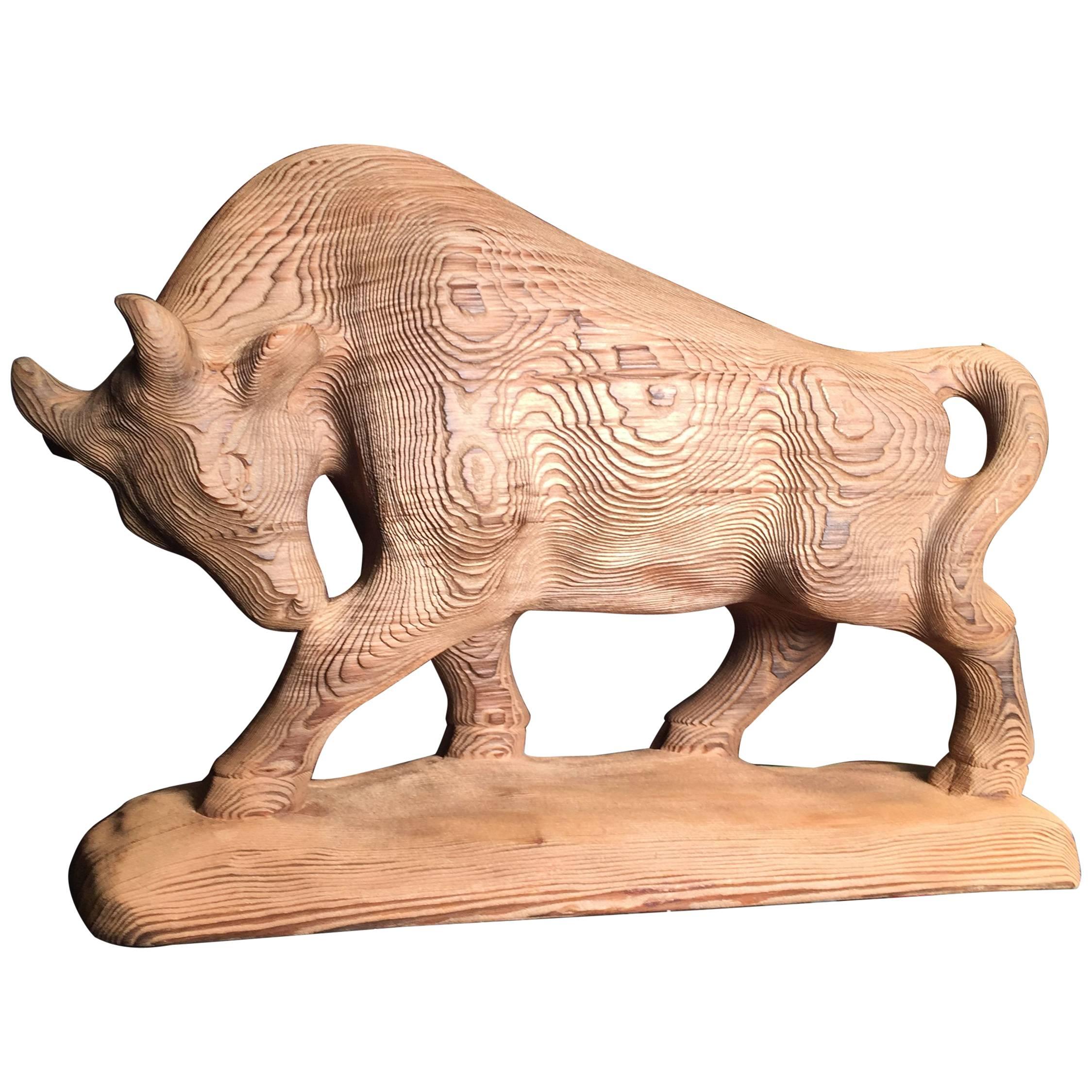 Japan Old Fine Hand-Carved  Bull Bison Gorgeous Grain Signed Mint & Boxed