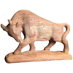 Vintage Japan Old Fine Hand-Carved  Bull Bison Gorgeous Grain Signed Mint & Boxed