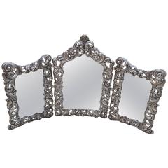 20th Century Sterling Silver Triptych Mirror Italian Baroque style 10