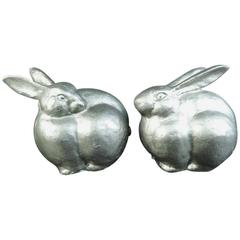 Retro Japan Big Eared Pair Playful Rabbits with Fine Details, Perfect Indoor Outdoor