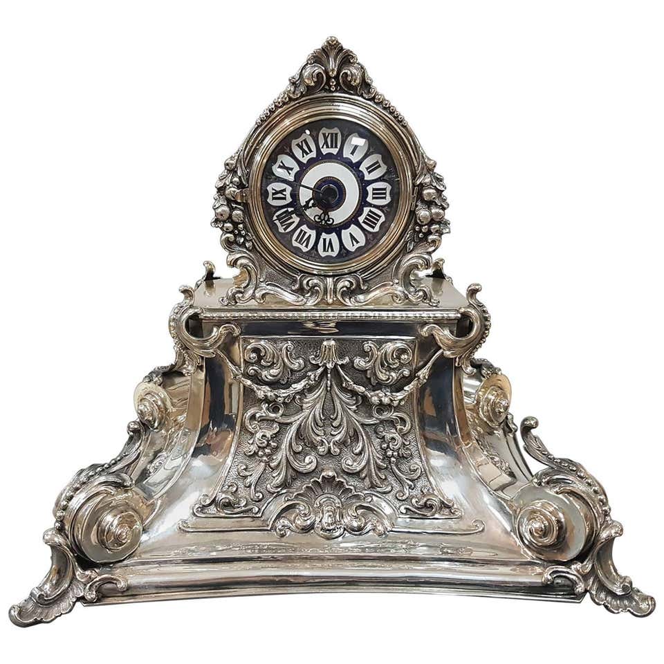 20th Century Italian Silver Gothic revival Table Clock. Casting and ...