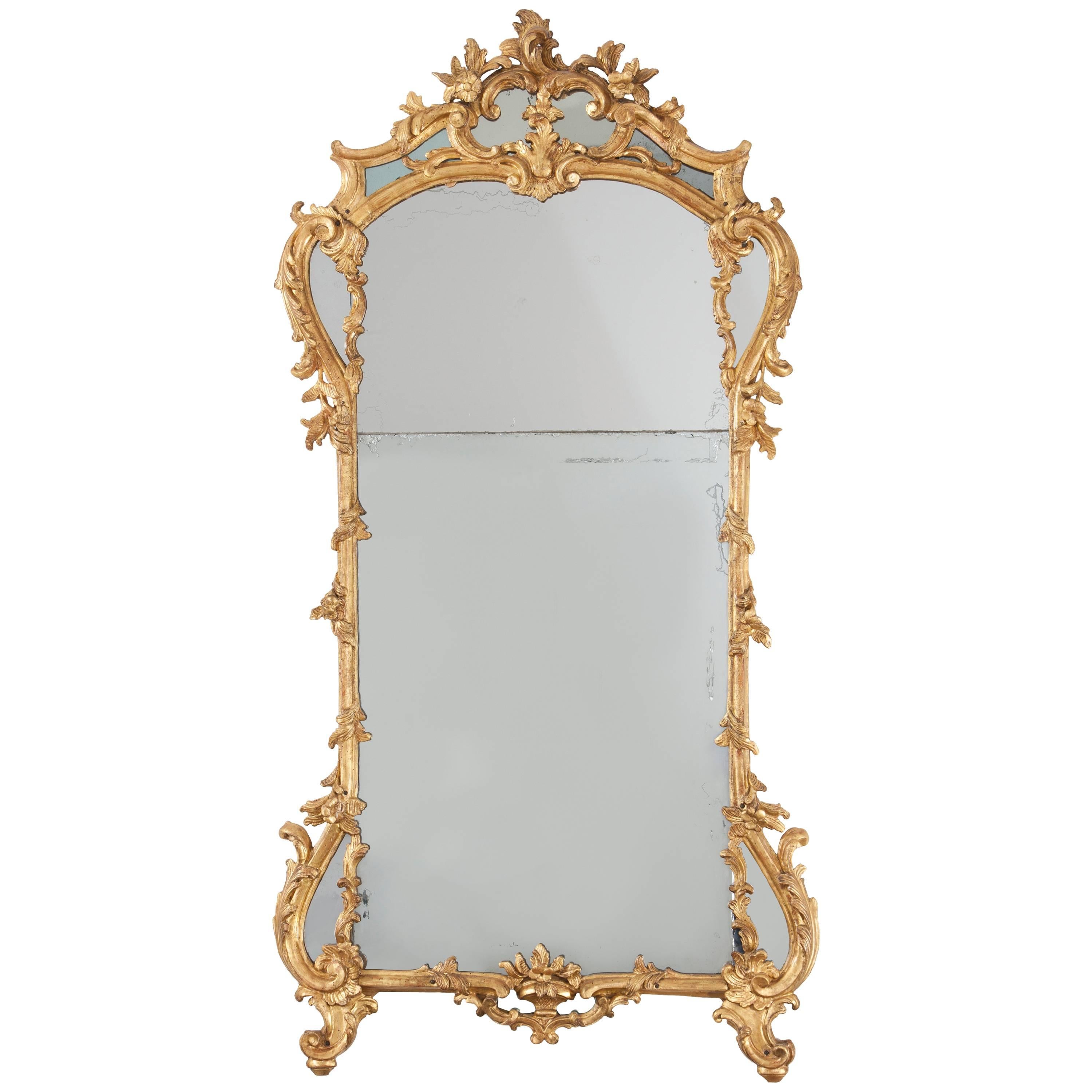 18th Century Gilt and Embossed Wood French Mirror For Sale