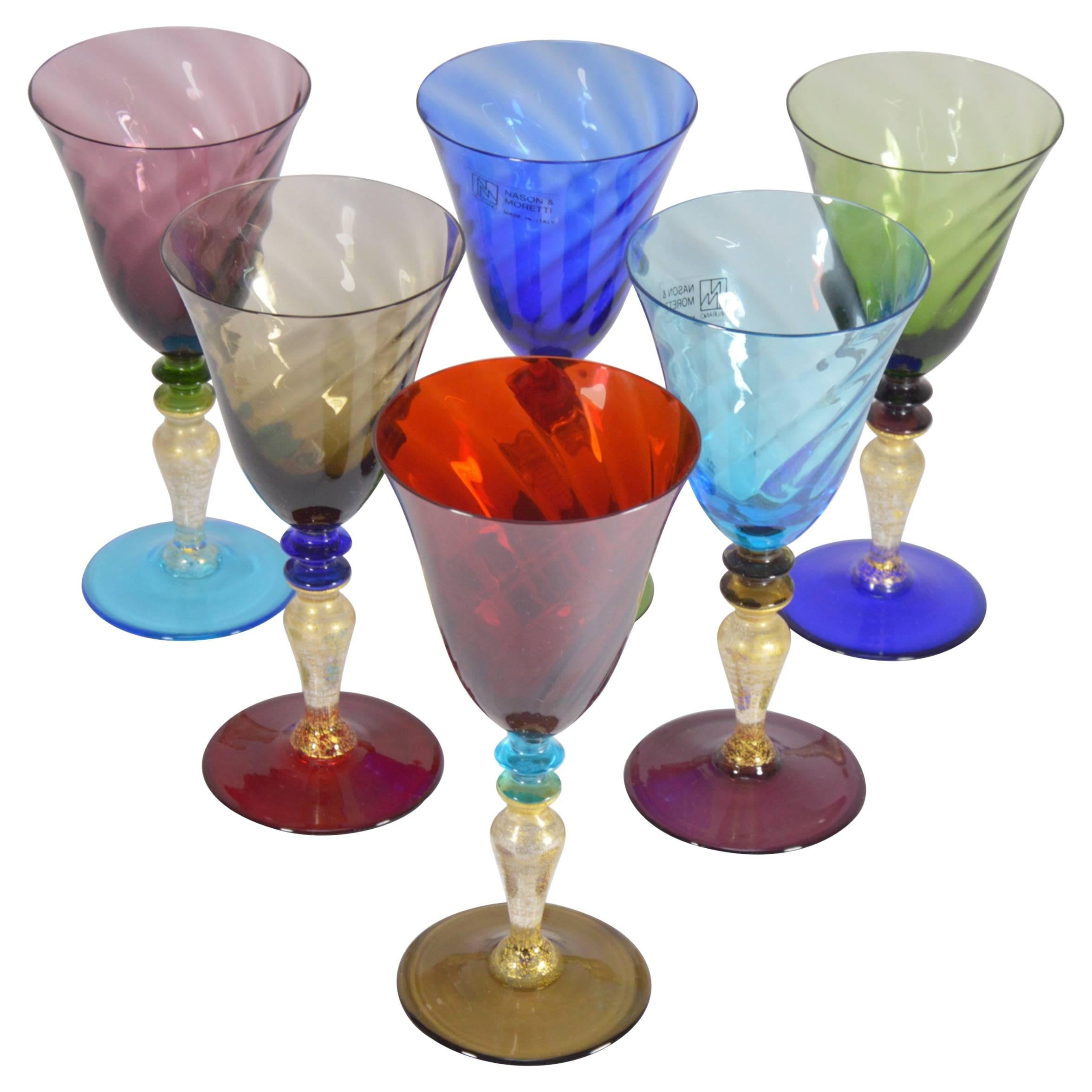 Set of Six Nason and Moretti Murano Color Drinking Glasses