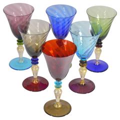 Set of Six Nason and Moretti Murano Color Drinking Glasses