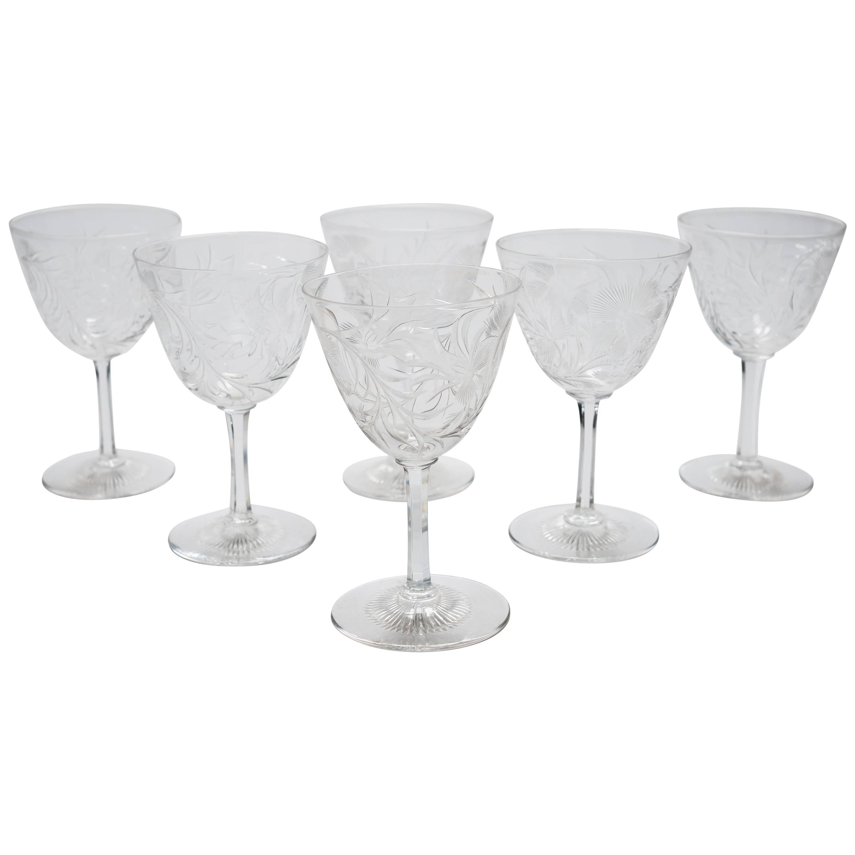 Set of Six 20th Century Edwardian Wine Glasses For Sale