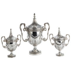 Antique Garniture of Three Solid Silver Trophies