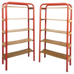 Pair of Italian Oak and Metal Bookshelves, 1980s 11
