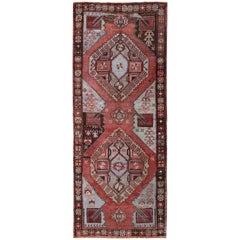 Turkish Oushak Runner with Central Medallion Design in Red and Soft Gray