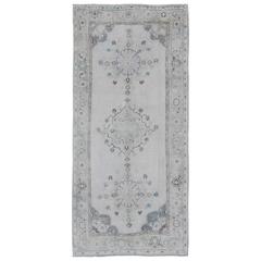 Turkish Oushak Rug with Botanical Design in Tones of Gray, Ivory and Blue 9