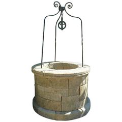 Vintage Round Well in French Limestone and Its Wrought Iron Top Structure