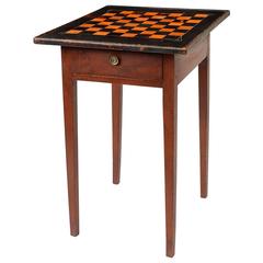 Red-Painted Game Table with Black and Red Checkerboard Top