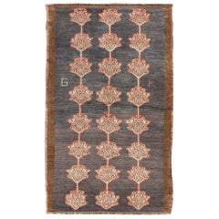 Vintage Turkish Tulu Carpet with Three Rows of Flowers on Gray & Charcoal Field