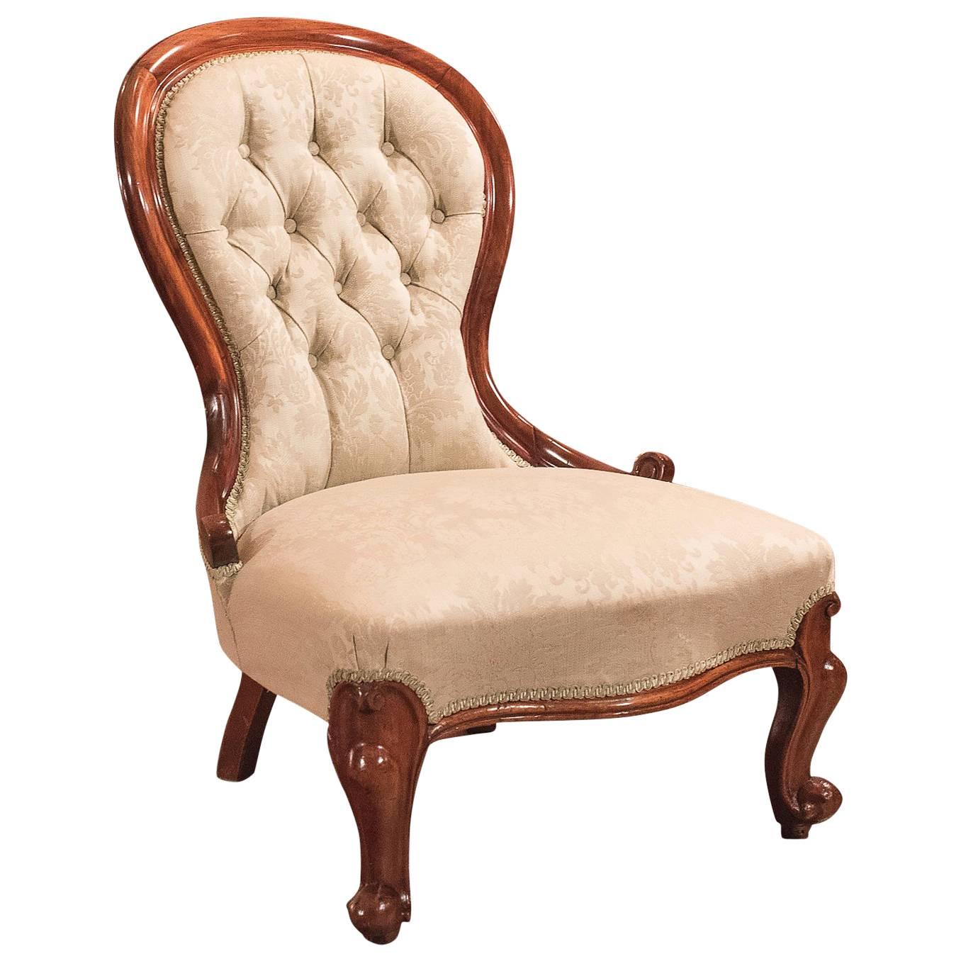 19th Century Antique Salon Chair, Victorian Button Back, circa 1840