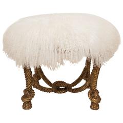 Napoleon III Style Stool in Gilt Finish with Lambs Wool Upholstery