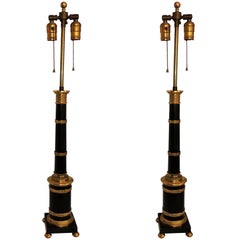 Wonderful Pair of French Empire Gilt Patina Bronze Neoclassical Regency Lamps