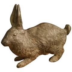 Japan Antique Hand Cast Bronze Scampering Rabbit Pricked Ears Fine Details