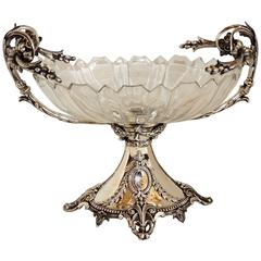 Wonderful European Sterling 800 Silver Cut Crystal Centrepiece Swag Garland Bowl