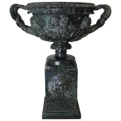 19th century Grand Tour Green Marble Tazza Vase with Classical Carved Details