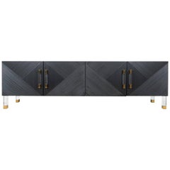 Mid-Century Style Textured Credenza with Lucite and Brass Hardware and Legs
