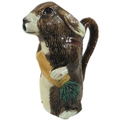 Majolica Rabbit with Carrot Pitcher Orchies, circa 1890