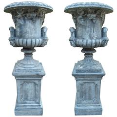 Pair of Large Medici Style Urns on Pedestals from France