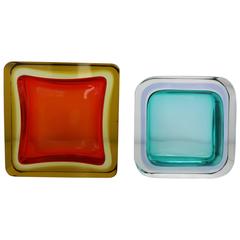 Pair of Italian Mid-Century Murano Sommerso Cased Glass Dishes