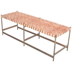 Leather Strap Metal Bench by Thomas Hayes Studio