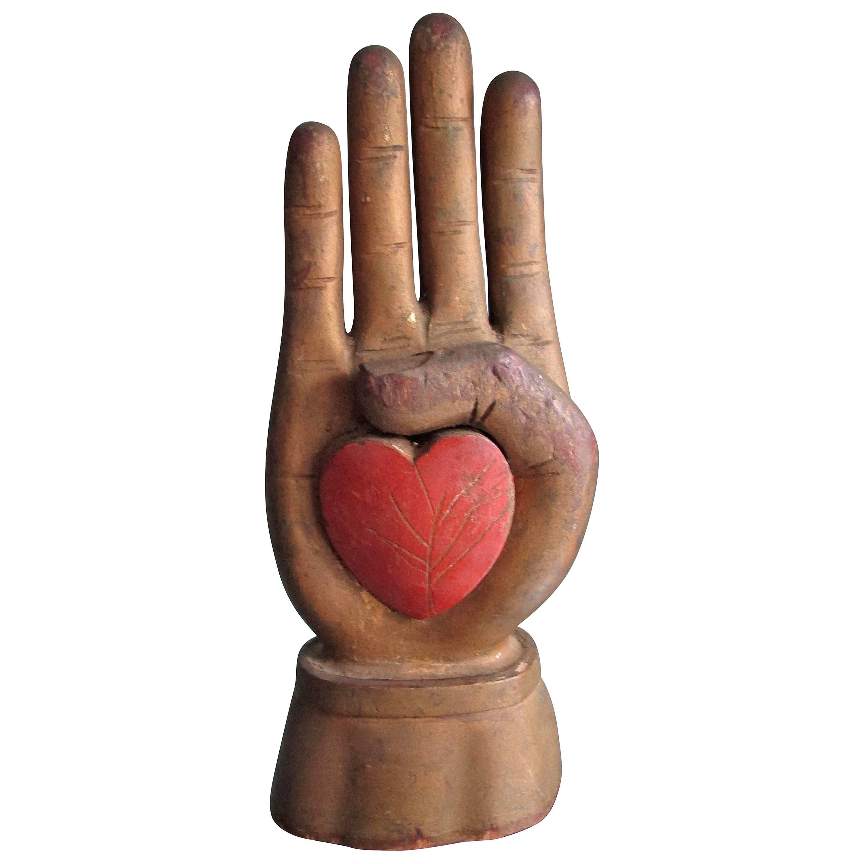Heart in Hand Carving from an Odd Fellows Fraternal Lodge For Sale