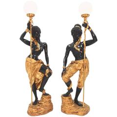 Tall Nubian Blackamoor Floor Lamps Italian, 1960s 3