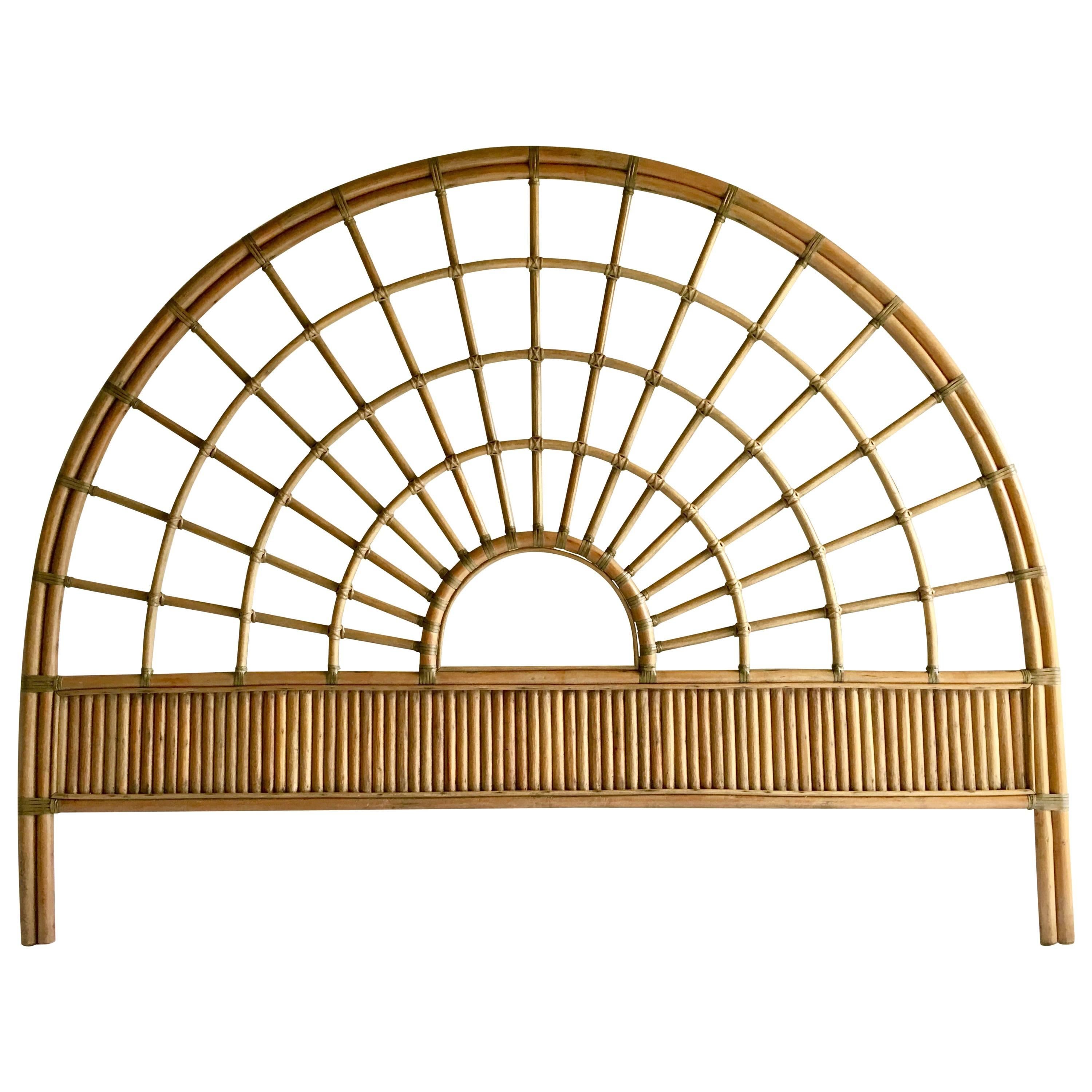Vintage Rattan and Leather Queen Headboard at 1stDibs