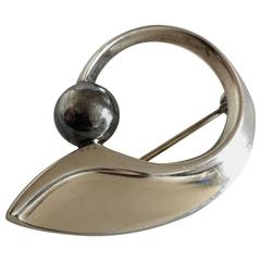 Hans Hansen Sterling Silver Brooch with Oxidized Silver Stone #109