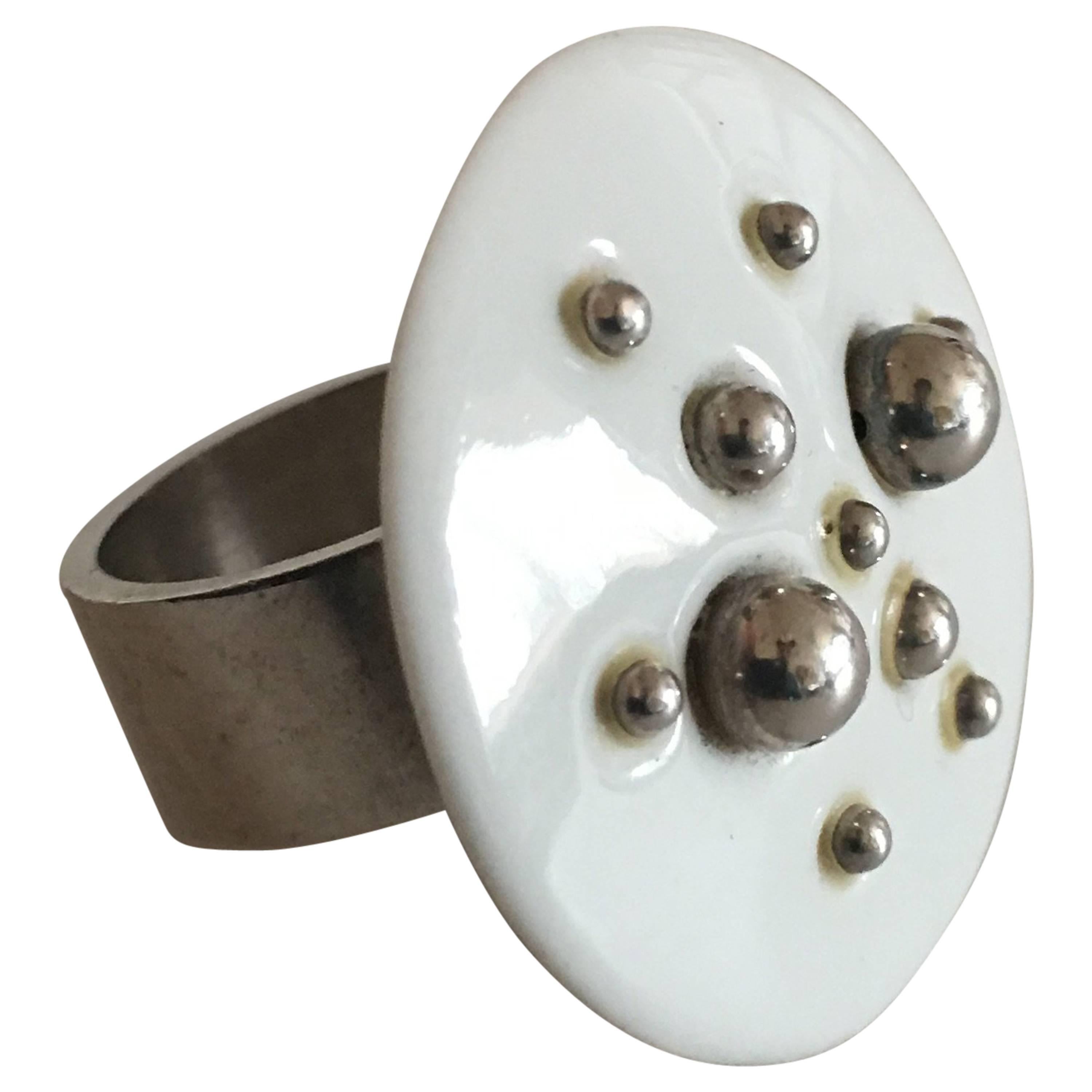 Anton Michelsen Sterling Silver Ring with Royal Copenhagen Porcelain Ornament