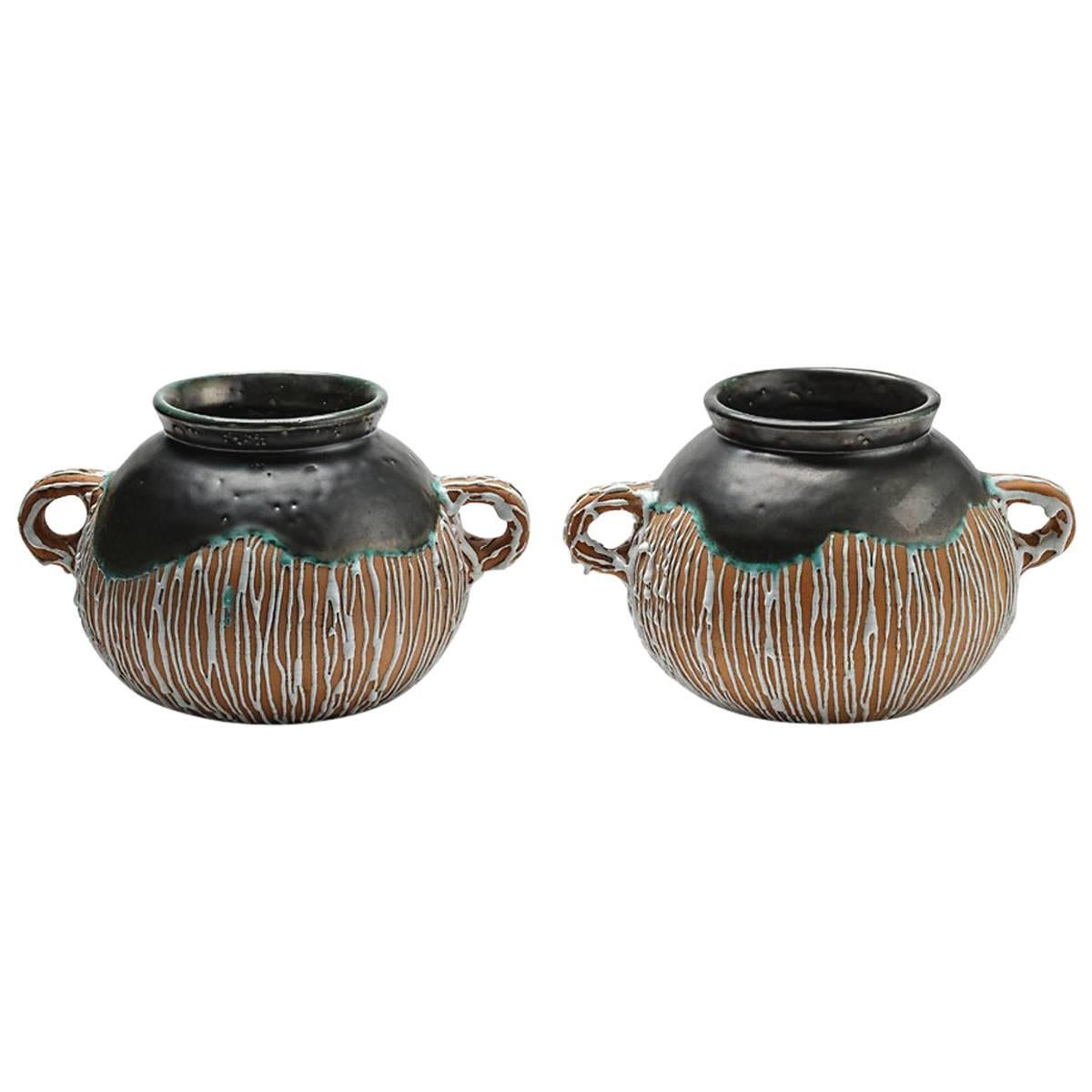 Rare Pair of Ceramic Vases by CAB for Primavera, circa 1930